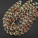 Hand Made Cloisonné Donut Beads 20mm Decorative Floral Enamel Antique Vintage Look 15.5" Strand
