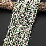Hand Made White Pink Green Cloisonné Donut Beads 15mm Decorative Floral Enamel Antique Vintage Look 15.5" Strand