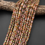 Cloisonné Cylinder Tube Beads Decorative Golden Orange Pink Green Floral Enamel 15.5" Strand