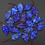 Hand Carved Natural Blue Lapis Leaf Pendant Focal Gemstone Bead
