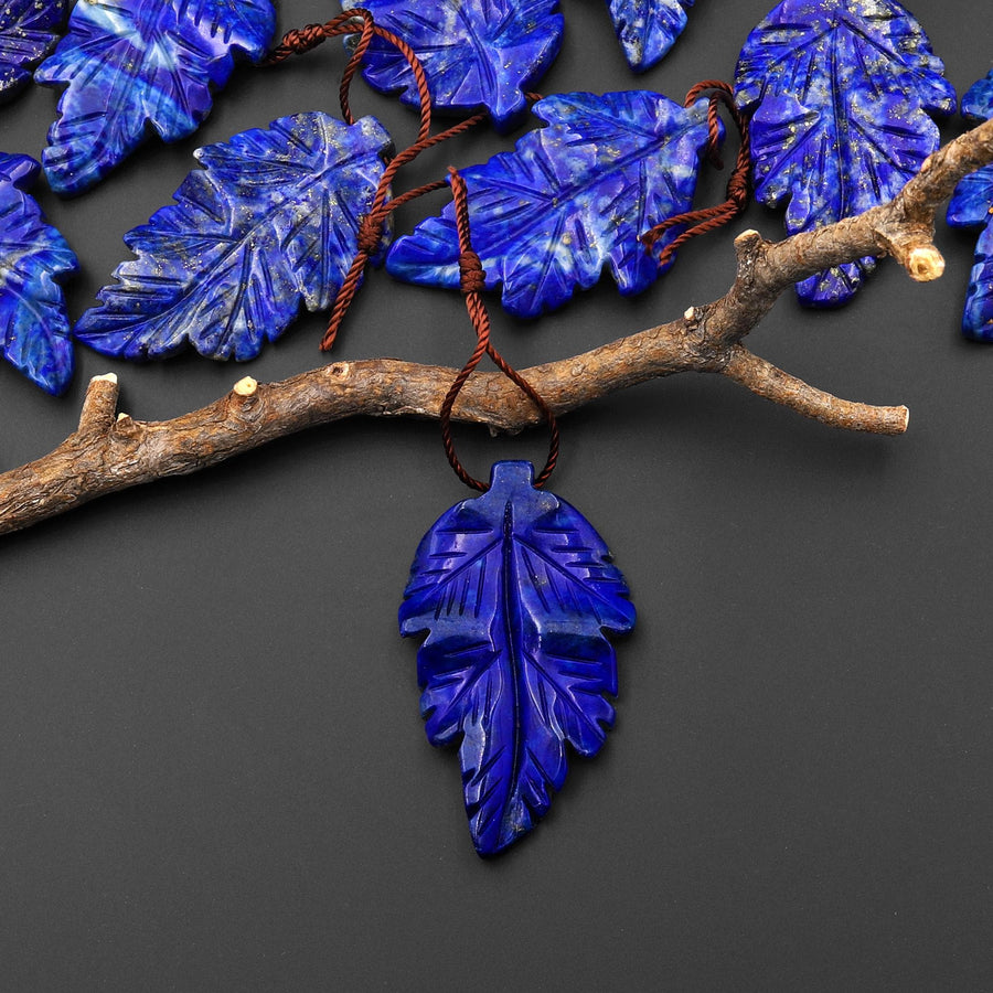 Hand Carved Natural Blue Lapis Leaf Pendant Focal Gemstone Bead A5