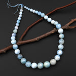 Graduated Large Natural Blue Aquamarine Faceted Round 6mm 17mm Beads Gemstone 18" Strand