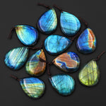 AAA Natural Golden Aqua Green Blue Labradorite Teardrop Pendant Drilled Gemstone