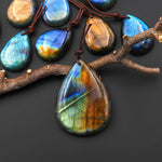 AAA Natural Golden Aqua Green Blue Labradorite Teardrop Pendant Drilled Gemstone