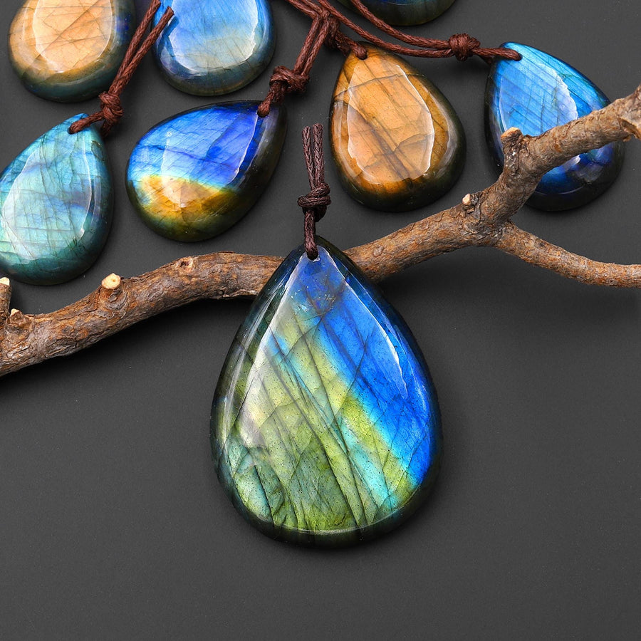 AAA Natural Golden Aqua Green Blue Labradorite Teardrop Pendant Drilled Gemstone