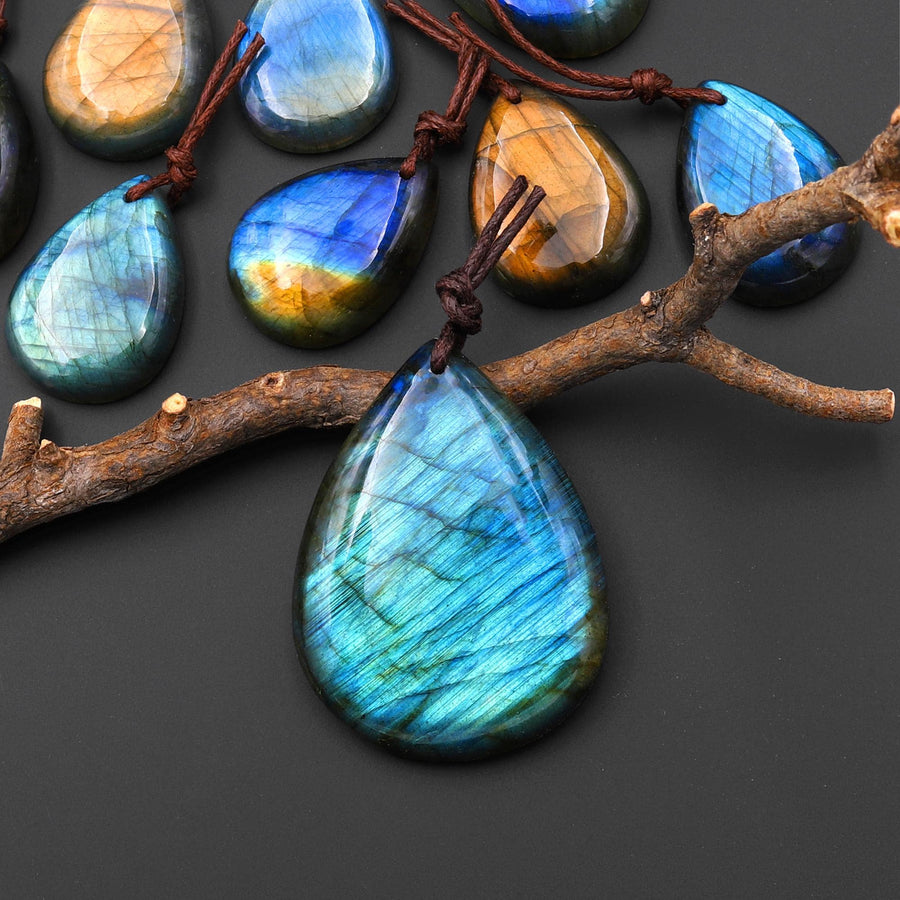 AAA Natural Golden Aqua Green Blue Labradorite Teardrop Pendant Drilled Gemstone A6