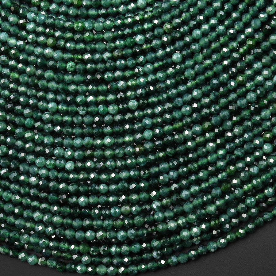 Faceted AAA Natural Guatemalan Dark Blue Green Jade 3mm Round Beads 15.5" Strand