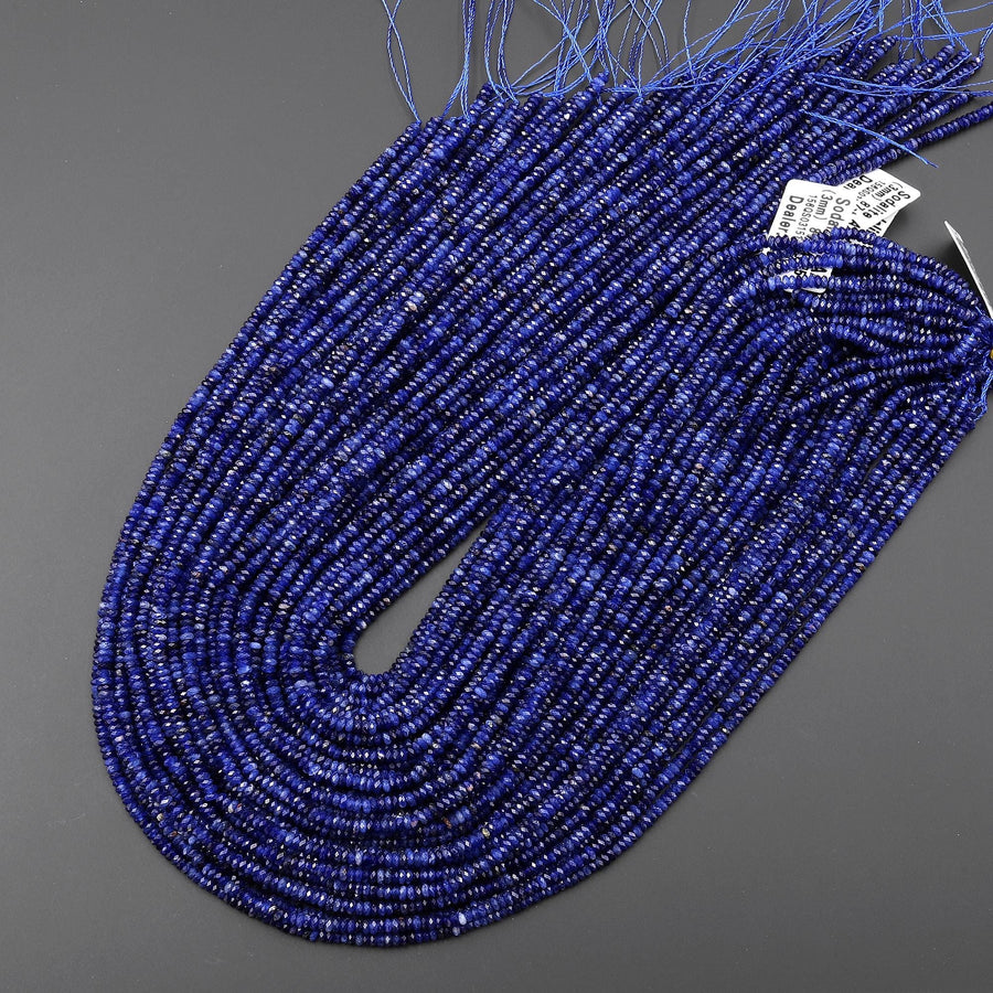 AAA Faceted Natural Blue Sodalite 2mm 3mm Thin Rondelle Beads 15.5" Strand