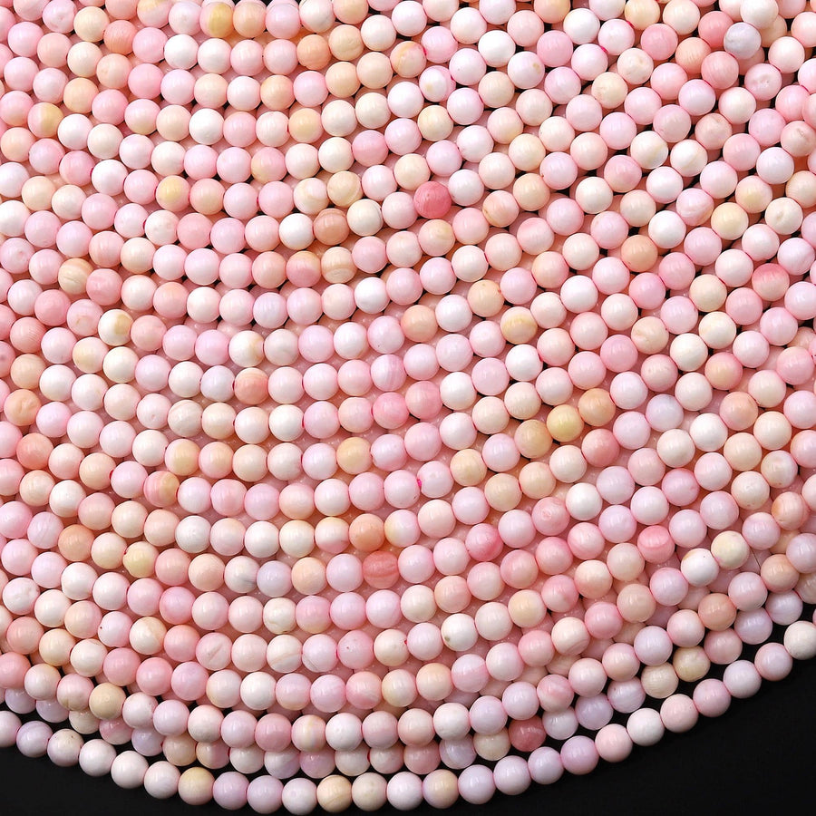 Natural Pink Queen Conch Shell 3mm Smooth Round Beads 15.5" Strand