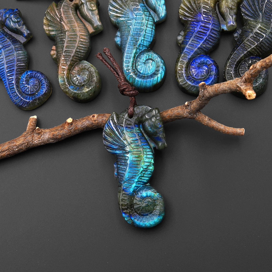 AAA Hand Carved Natural Seahorse Pendant Drilled Gemstone Focal Bead A6