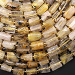 Natural Titanium Golden Rutile Quartz Beads Tube Beads Gemstone 15.5" Strand