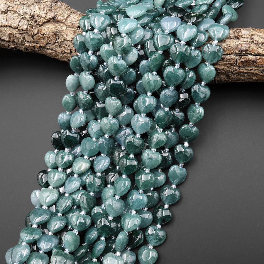 AAA Natural Guatemalan Jade Smooth Heart Beads 12mm 15.5" Strand