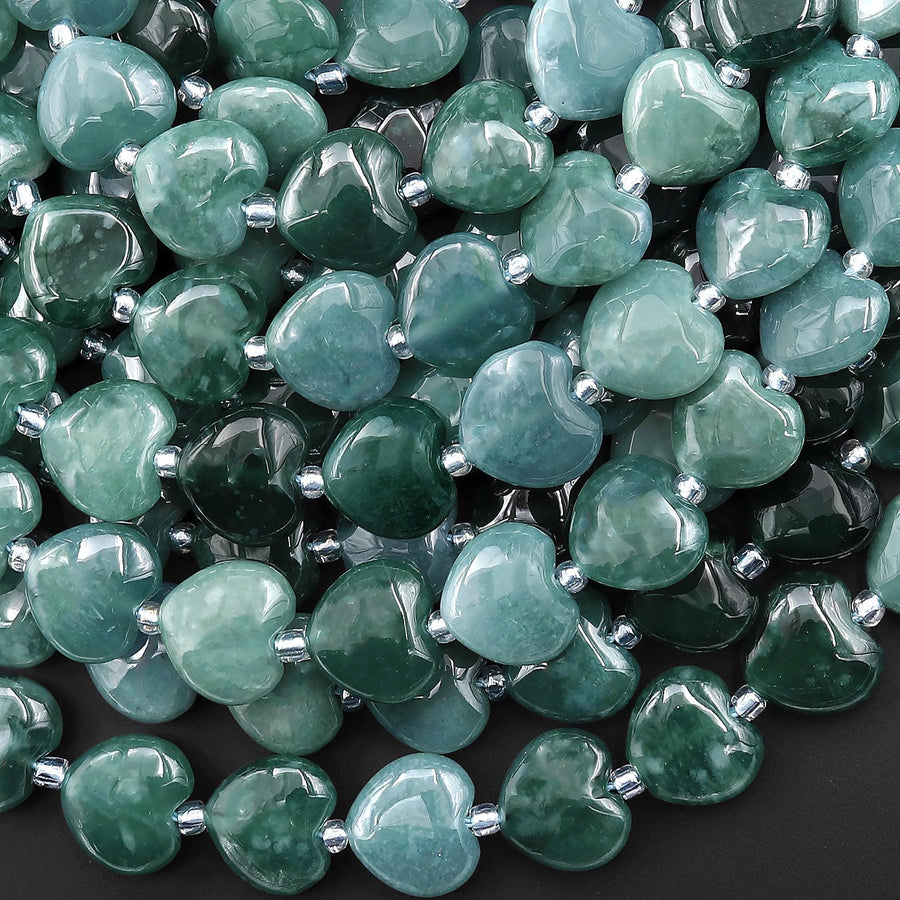 AAA Natural Guatemalan Jade Smooth Heart Beads 12mm 15.5" Strand
