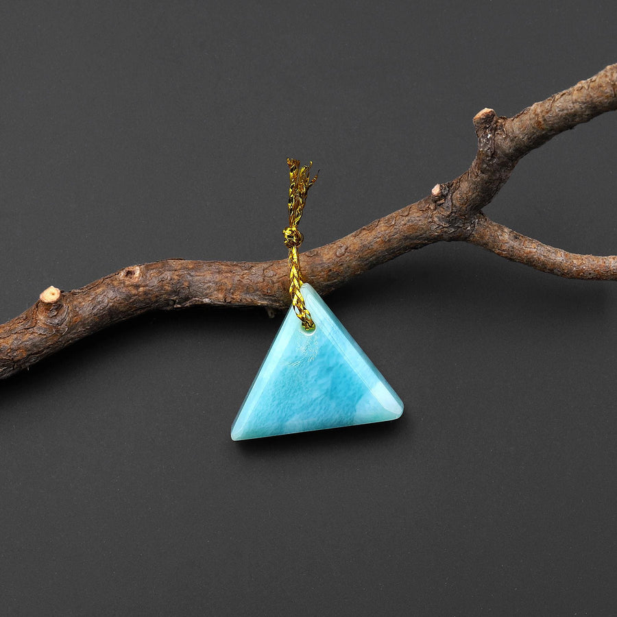 Natural Blue Larimar Triangle Fan Pendant Drilled Genuine Real Blue Larimar Gemstone Focal Bead b0894 A4
