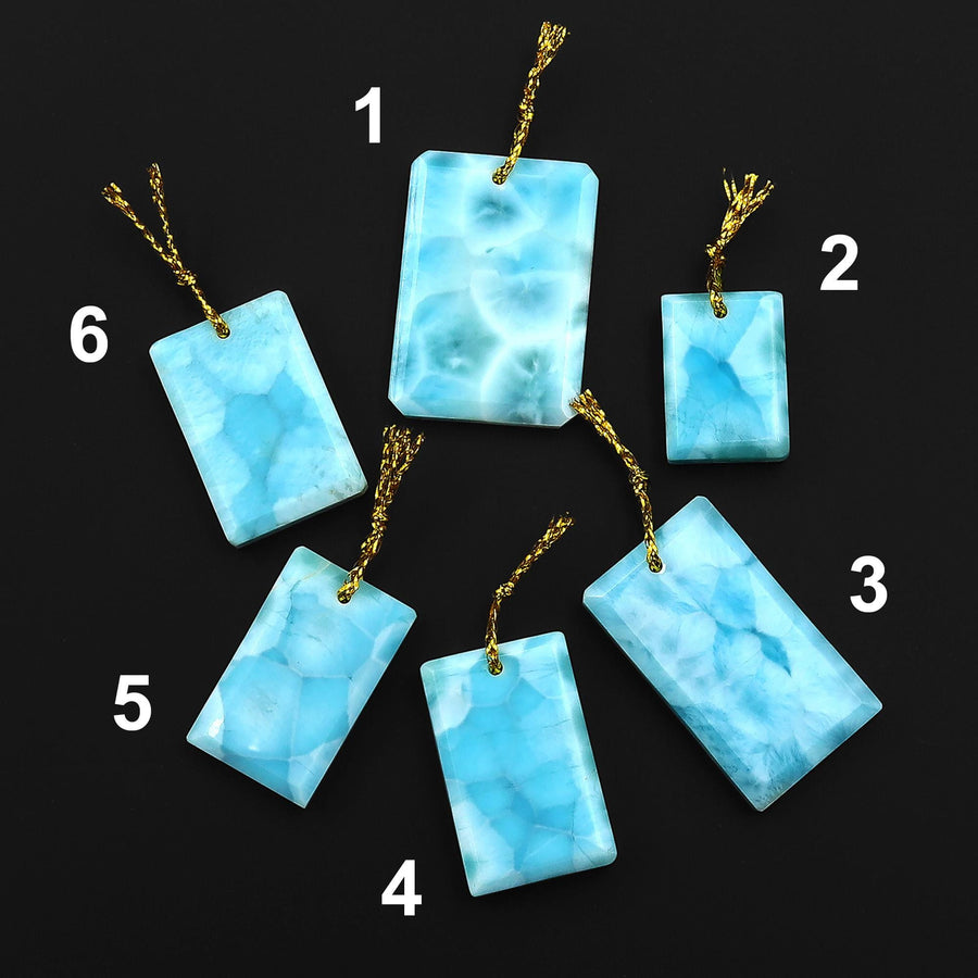 AAA Faceted Natural Blue Larimar Rectangle Tile Pendant Drilled Genuine Real Blue Larimar Gemstone Focal Bead