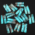 Natural Madagascar Blue Amazonite Quartz Matrix Rectangle Earring Drilled Matched Gemstone Bead Pair A1