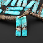 Natural Madagascar Blue Amazonite Quartz Matrix Rectangle Earring Drilled Matched Gemstone Bead Pair A1