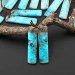 Natural Madagascar Blue Amazonite Quartz Matrix Rectangle Earring Drilled Matched Gemstone Bead Pair A1