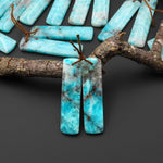 Natural Madagascar Blue Amazonite Quartz Matrix Rectangle Earring Drilled Matched Gemstone Bead Pair A1