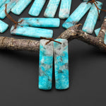 Natural Madagascar Blue Amazonite Quartz Matrix Rectangle Earring Drilled Matched Gemstone Bead Pair A1