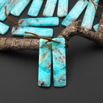 Natural Madagascar Blue Amazonite Quartz Matrix Rectangle Earring Drilled Matched Gemstone Bead Pair A1