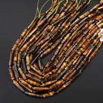 Natural Tiger's Eye Thin Long Hand Faceted Rectangle Tube Beads 15.5" Strand