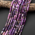 Natural Purple Mica Thin Long Hand Faceted Rectangle Tube Beads 15.5" Strand