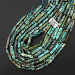 Natural African Turquoise Thin Long Hand Faceted Rectangle Tube Beads 15.5" Strand