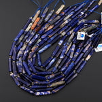 Natural Orange Sodalite Thin Long Hand Faceted Rectangle Tube Beads 15.5" Strand