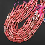 Natural Pink Thulite Thin Long Hand Faceted Rectangle Tube Beads 15.5" Strand