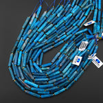 Natural Teal Blue Apatite Thin Long Hand Faceted Rectangle Tube Beads 15.5" Strand