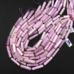 Natural Kunzite Thin Long Hand Faceted Rectangle Tube Beads 15.5" Strand