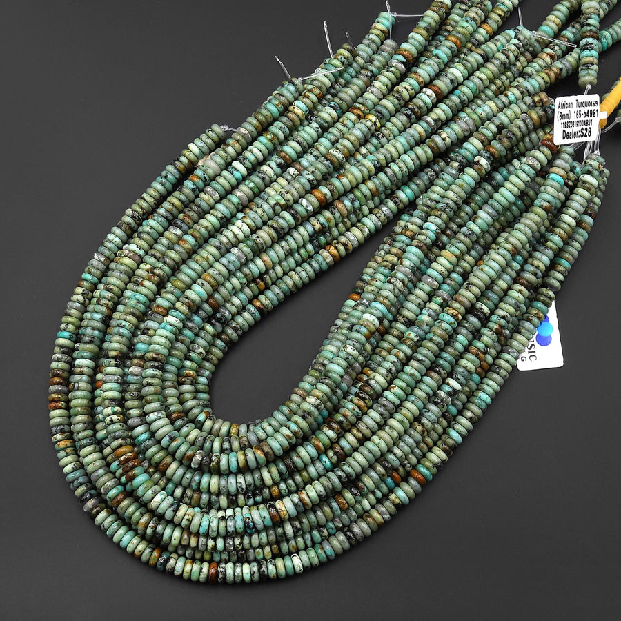 Natural African Turquoise Smooth 6mm Thin Rondelle Beads Blue Green Gemstone 15.5" Strand