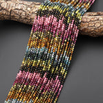 Genuine Natural Pink Green Aqua Blue Yellow Tourmaline 3mm Smooth Round Ombre Gemstone Beads 15.5" Strand