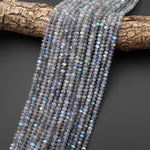 AAA Faceted Labradorite 5mm Rondelle Beads Brilliant Rainbow Golden Blue Flashes Fire 15.5" Strand