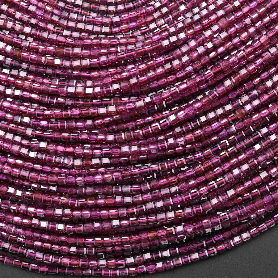 AAA Natural Purple Garnet 2mm Faceted Cube Square Dice Beads 15.5" Strand b4681
