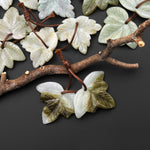 Hand Carved Natural Burma Jade Leaf Earring Pair Drilled Matched Gemstone EC0418