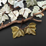Hand Carved Natural Burma Jade Leaf Earring Pair Drilled Matched Gemstone EC0418