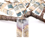 Rare Natural Green Moss Fluorite Rectangle Earring Pair Drilled Matched Gemstone Beads