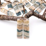 Rare Natural Green Moss Fluorite Rectangle Earring Pair Drilled Matched Gemstone Beads