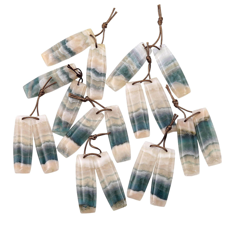 Rare Natural Green Moss Fluorite Curved Rectangle Drum Earring Pair Drilled Matched Gemstone Beads