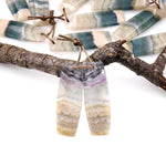 Rare Natural Green Moss Fluorite Curved Rectangle Drum Earring Pair Drilled Matched Gemstone Beads