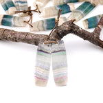 Rare Natural Green Moss Fluorite Curved Rectangle Drum Earring Pair Drilled Matched Gemstone Beads