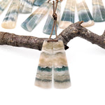 Rare Natural Green Moss Fluorite Curved Long Trapezoid Earring Pair Drilled Matched Gemstone Beads