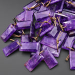 Natural Purple Amethyst Earring Pair Faceted Rectangle Tile Matched Gemstone Beads