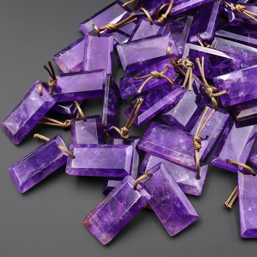 Natural Purple Amethyst Earring Pair Faceted Rectangle Tile Matched Gemstone Beads