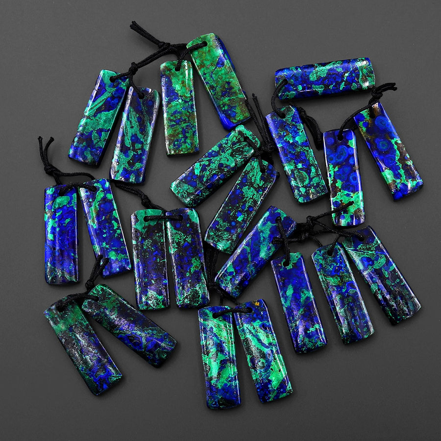 Drilled Natural Azurite Chrysocolla Rectangle Earring Pair Matched Gemstone Stone Beads