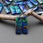 Drilled Natural Azurite Chrysocolla Rectangle Earring Pair Matched Gemstone Stone Beads