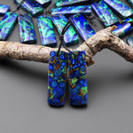 Drilled Natural Azurite Chrysocolla Rectangle Earring Pair Matched Gemstone Stone Beads