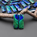 Drilled Natural Azurite Chrysocolla Rectangle Earring Pair Matched Gemstone Stone Beads